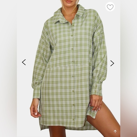 Missguided Oversized Shirt Dress in Sage Gingham-Green- Size 2- NWOT - Picture 3 of 11